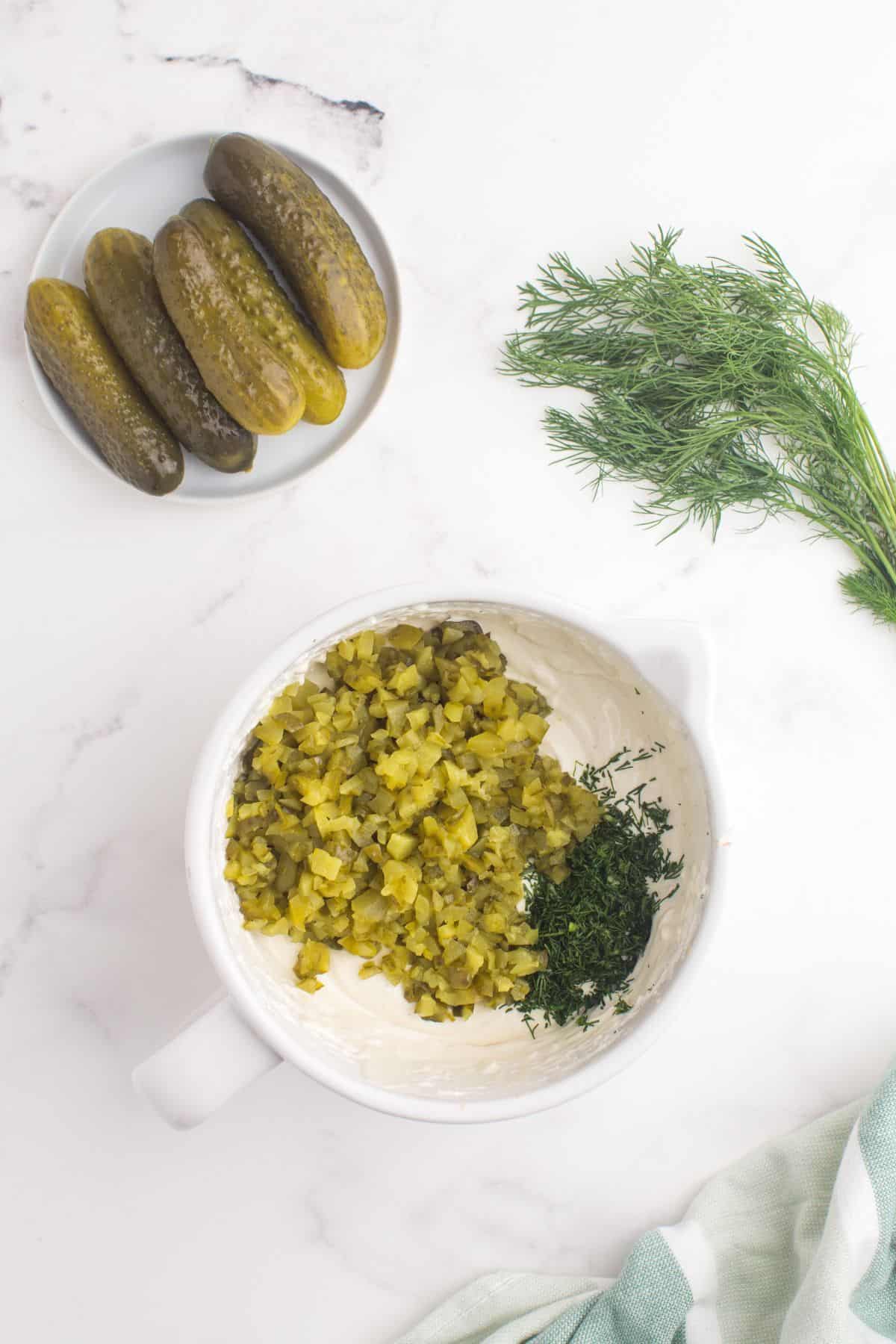 Chopped fresh dill and pickles added to the dip.