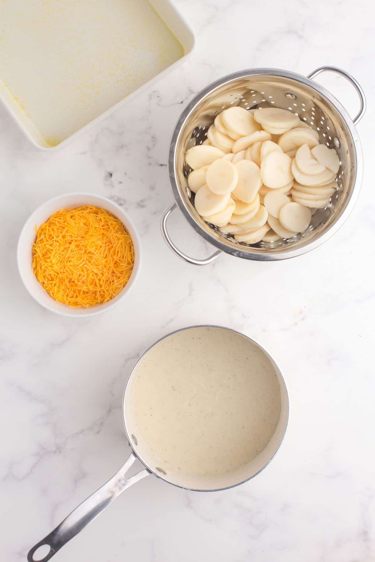 Butter and flour combined in a saucepan to make the base for the cheese sauce.