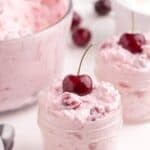 Cherry fluff in small glass ramekins.
