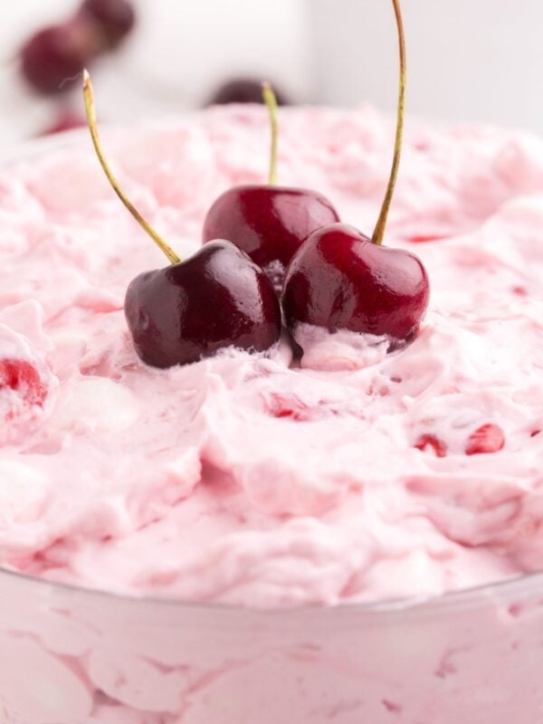 cherry fluff in a glass bowl.