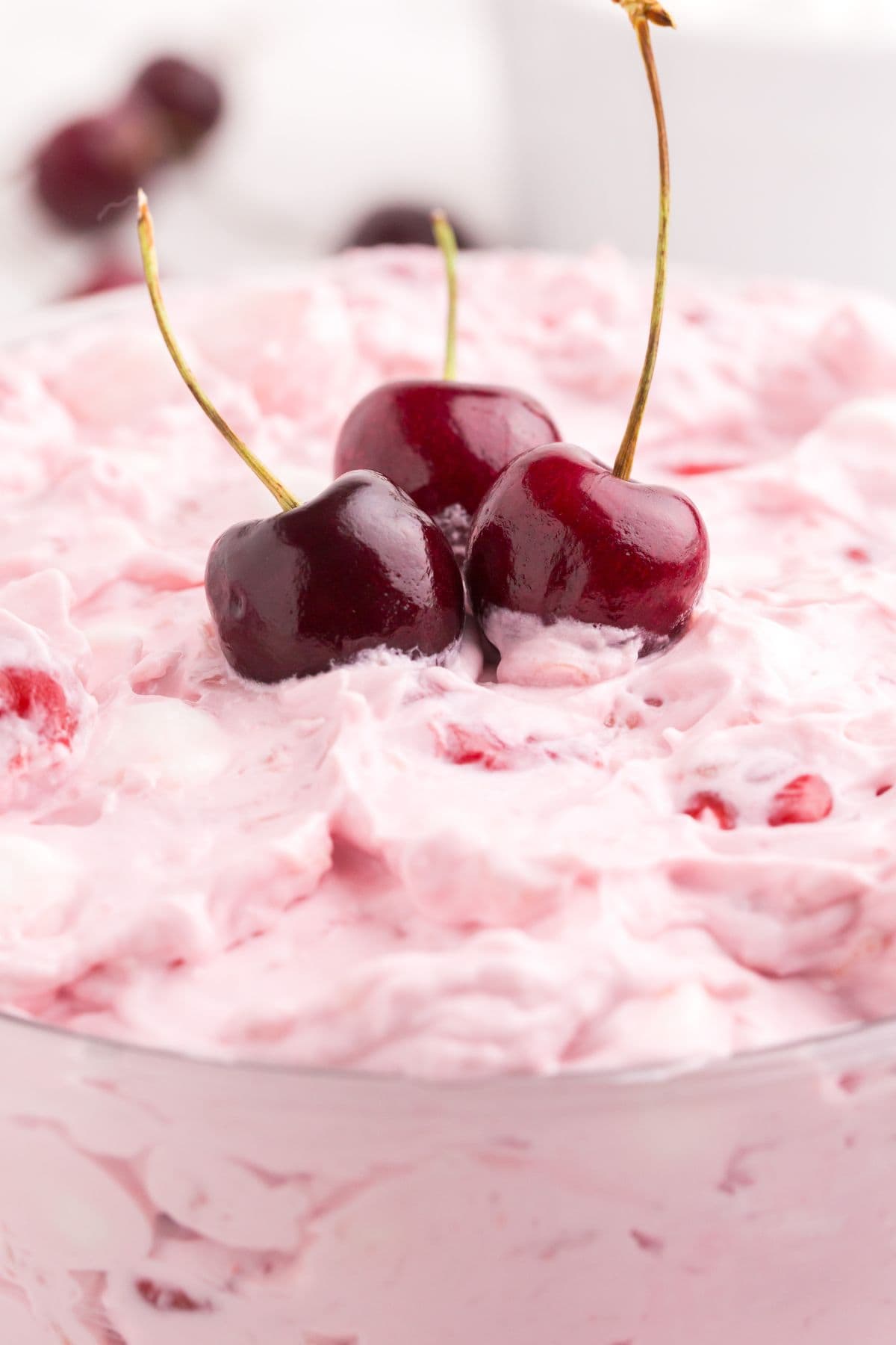 cherry fluff in a glass bowl.