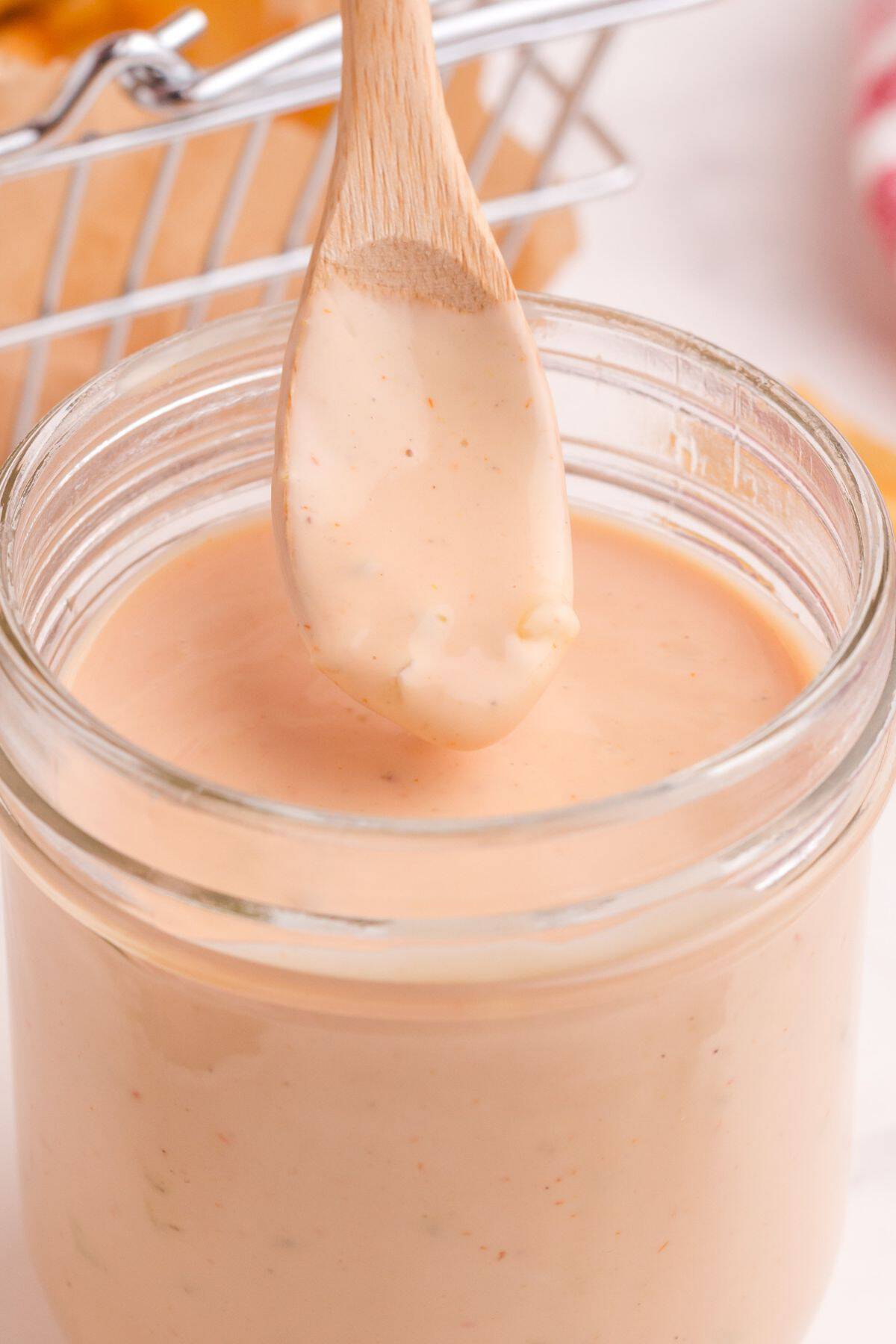 Very close up of the copycat sauce to see the creamy texture.