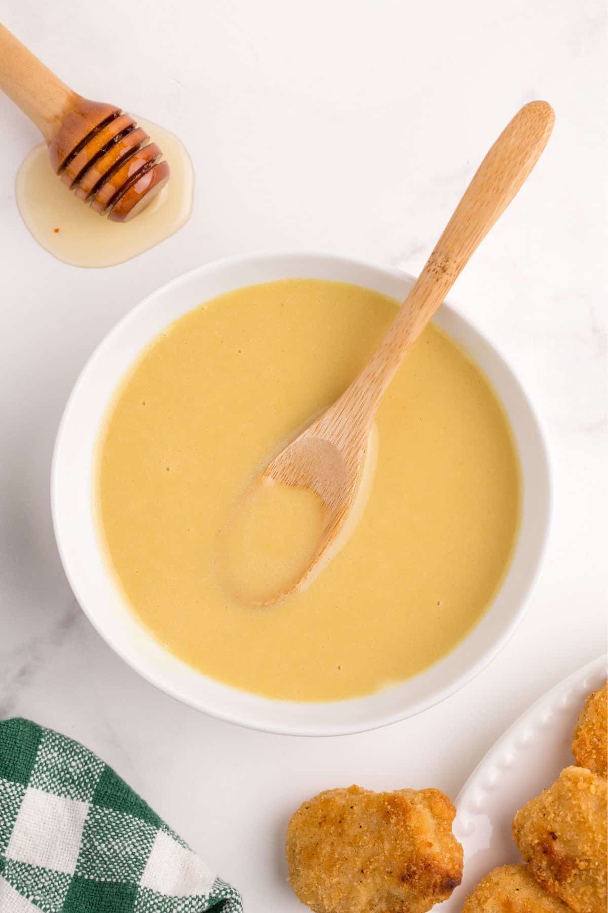 Completed 3 Ingredient honey mustard in a small white bowl.